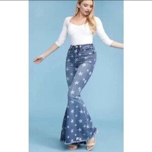 JUDY BLUE Super Flare High Rise Ultra Wide Leg Star Jeans NWT Sz. 9/29